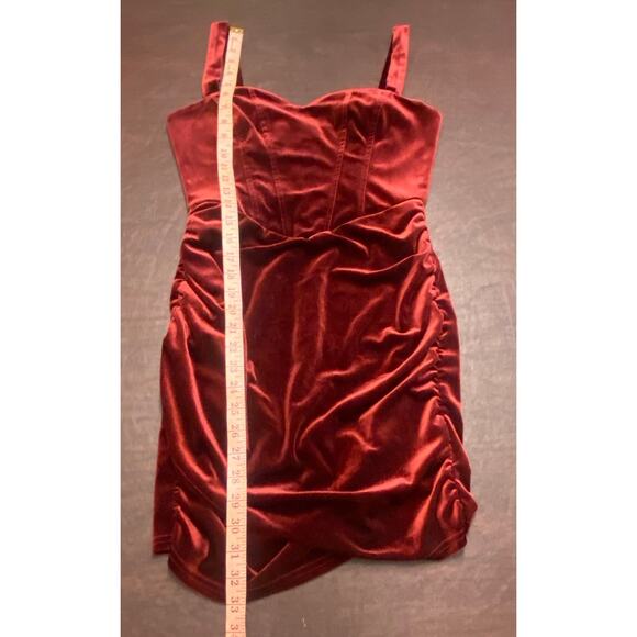 Burgundy Velvet Corset Style Mini Holiday Party Dress Sweetheart Neckline Med - Picture 7 of 9